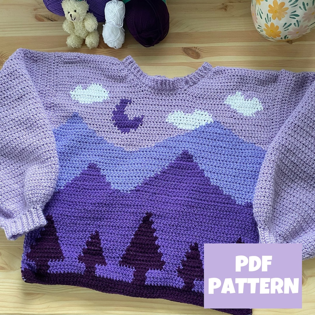 Crochet Sweater Pattern: Purple Moon Landscape Jumper Crochet