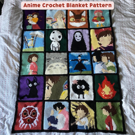 アニメかぎ針編みブランケットパターンPDFアニメ映画パッチワーク