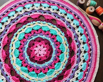 Gehaakt kleedje Ø 38 cm Mandala tafelkleed Boho stijl