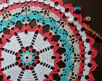 Ø 65 cm Kleurrijk rond gehaakt kleedje mandala, boho stijl