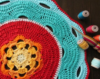 Buntes rundes Häkeldeckchen Mandala Ø 40 cm, Boho Style