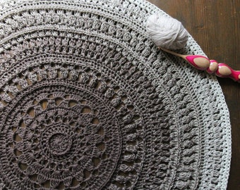 Tapete redondo crochet mandala estilo boho Ø 58 cm marrón-natural