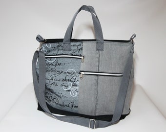 Grau-Schwarz Tasche / XL Shopper (39-50) x 37 x 15 cm