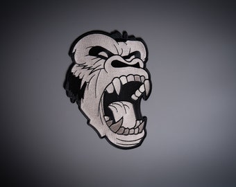 ANGRY KONG silver Large Back Patch for custom biker vest