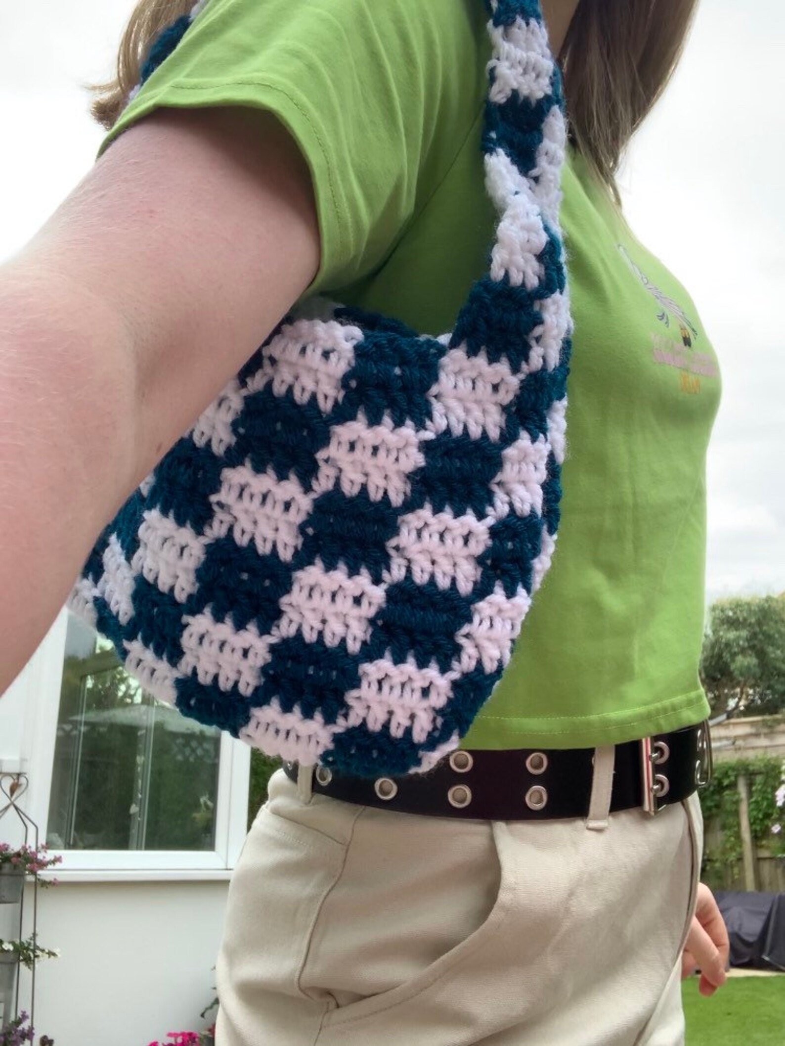 Crochet checkered tote bag aesthetic indie y2k hippie Etsy