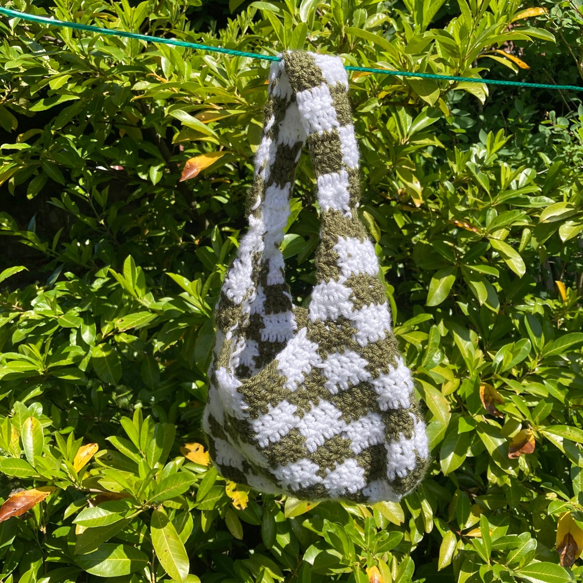 Crochet checkered tote bag aesthetic indie y2k hippie Etsy