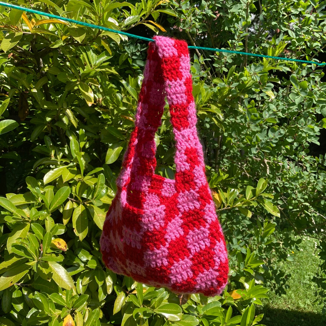 Crochet checkered tote bag aesthetic indie y2k hippie Etsy