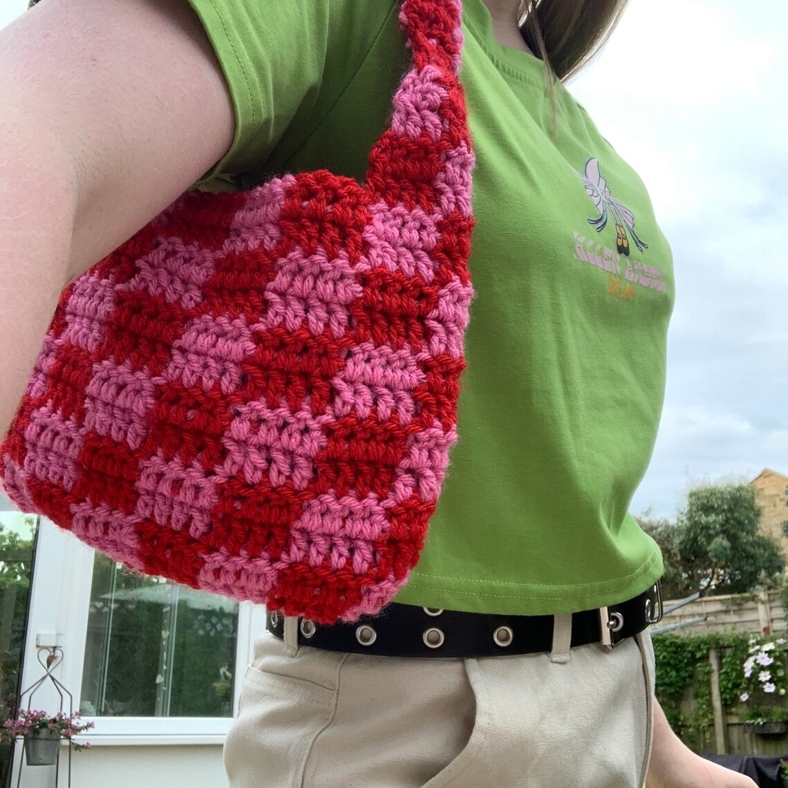 Crochet checkered tote bag aesthetic indie y2k hippie Etsy