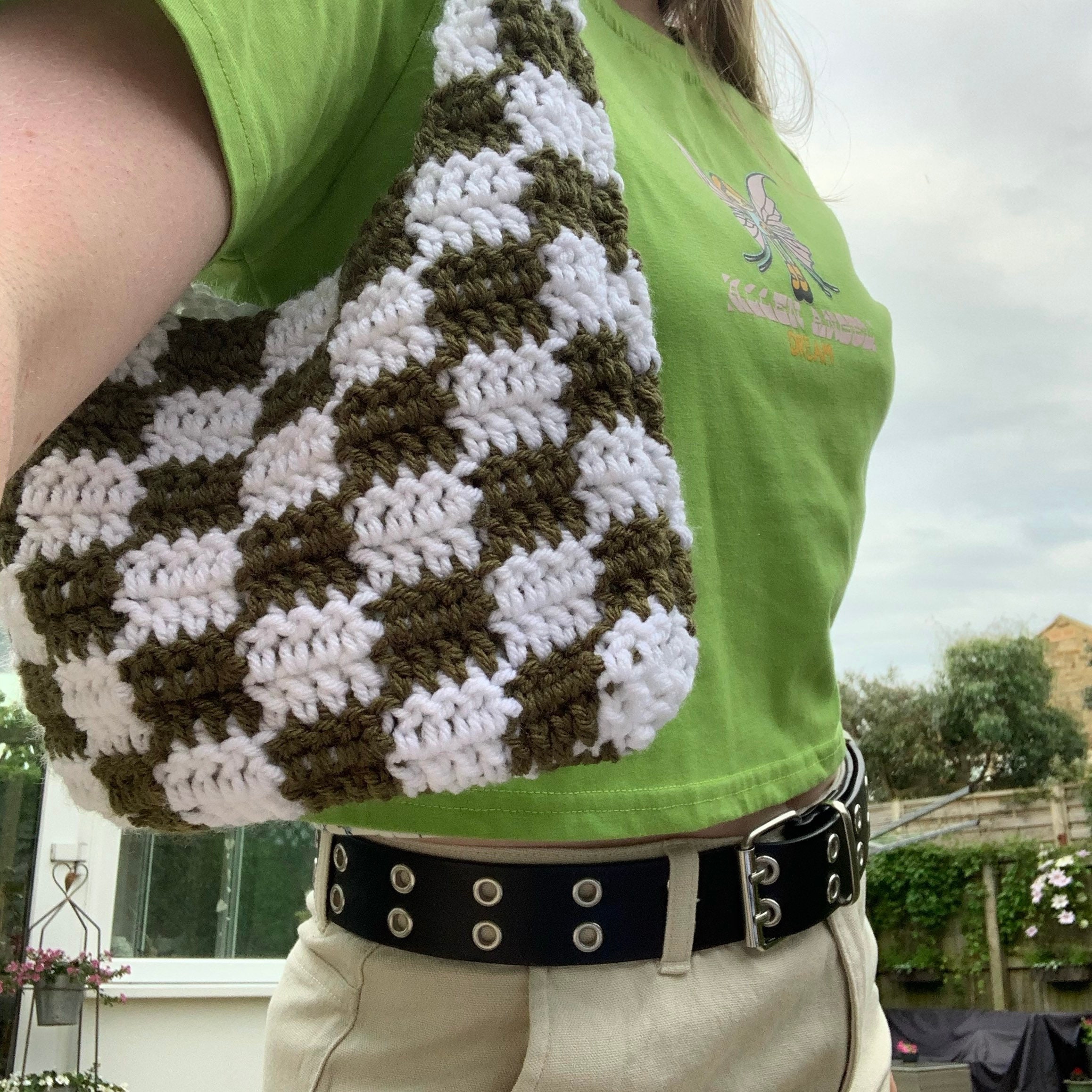 Crochet checkered tote bag aesthetic indie y2k hippie Etsy