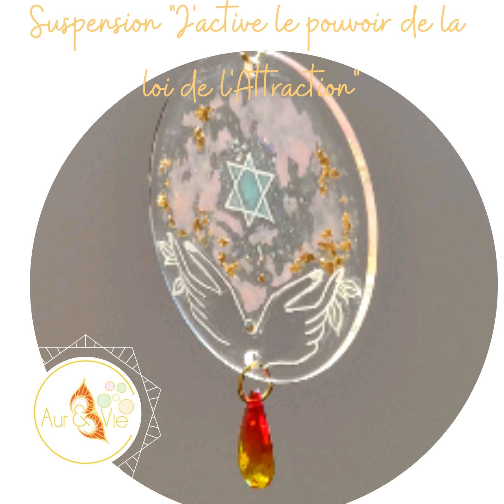 Suspension Énergétique Cristal Thématique Loi de L'attraction - Ornement Mural