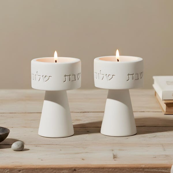 Handmade Concrete Shabbat Candle Holders Set - Jewish Home Decor