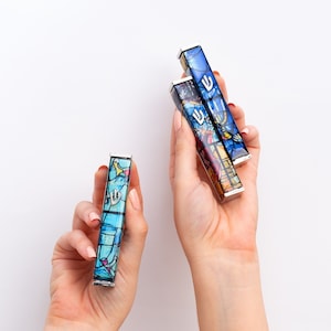 Mezuzah Case with Marc Chagall design ,Jewish Aluminum Modern Mezuzah, Peel and Stick Adhesive Mezuza Cover with Scroll,  Jewish gifts