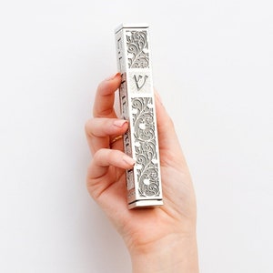 Modern Mezuzah with Scroll, 5” Peel and Stick Mezuzah Cover with Gift Box, Jewish Home Décor, Housewarming Gift & Home Blessing Décor