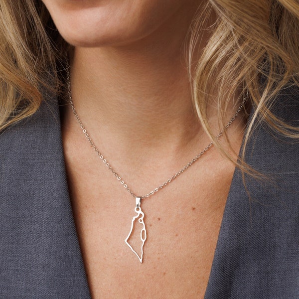 Stunning Silver Israel Map Necklace | Shower-Safe and Tarnish-Free | Stainless Steel Israel Necklace Israel Jewelry with Adjustable Chain