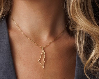 Stunning 14k Gold-Filled Israel Map Necklace | Shower-Safe and Tarnish-Free | Classic Israel Necklace Israel Jewelry with Adjustable Chain