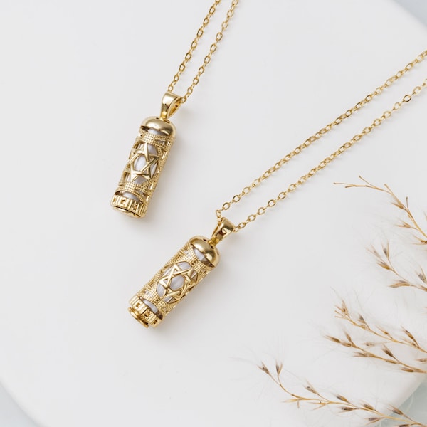 Elegant 14k Gold-Filled Mezuzah Necklace with Star of David Design | Shower-Safe with Adjustable Chain | Jewish Necklace Mezuzah Pendant