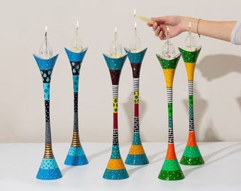 Candelabros de Shabat esmaltados hechos a mano: un colorido regalo judío de Israel