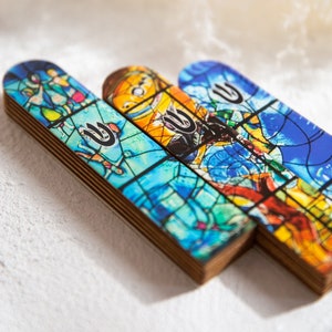 Mezuzah Case with Non Kosher Scroll for Door – 5” Wooden Jewish Mezuzah with Marc Chagall Design, Indoor Outdoor Judaica Home Blessing Gift
