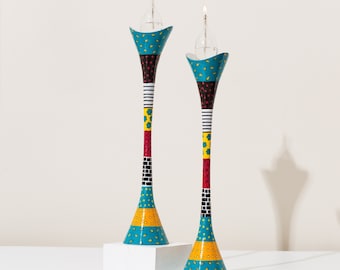 Candelabros de Shabat esmaltados hechos a mano: un colorido regalo judío de Israel
