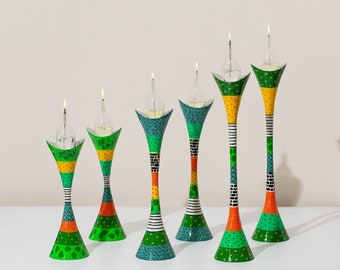 Handgemaakte emaillen Shabbat-kandelaars: kleurrijk judaicacadeau uit Israël