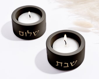 Shabbat Candle Holders: Modern concrete design, elevates your Jewish decor and Shabbat tablecloth. Perfect Judaica gift and holiday Piece