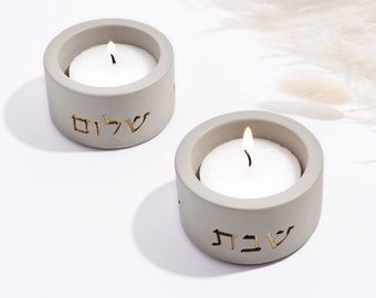 Shabbat Candle Holders: Modern concrete design, elevates your Jewish decor and Shabbat tablecloth. Perfect Judaica gift and holiday Piece