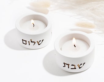 Shabbat Candle Holders: Modern concrete design, elevates your Jewish decor and Shabbat tablecloth. Perfect Judaica gift and holiday Piece