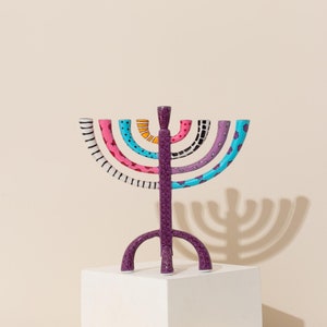 Enamel-Painted Hanukkah Menorah – S Size 24x24 cm, Classic Premium Collection, Unique Animal Designs, Hanukkah Gift, Jewish Art