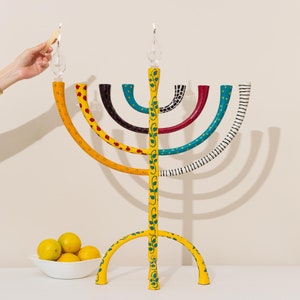 Handmade Enamel-Painted Hanukkah Menorah – XL Size 60x60 cm, Classic Premium Collection, Unique Animal Designs, Hanukkah Gift, Jewish Art