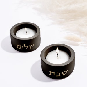 Shabbat Candle Holders: Modern concrete design, elevates your Jewish decor and Shabbat tablecloth. Perfect Judaica gift and holiday Piece