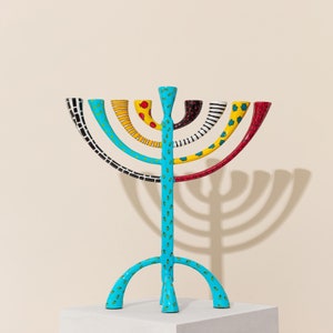 Handmade Enamel-Painted Hanukkah Menorah - The Classic Premium Collection in L size | 45x40 cm | Unique Animal Designs