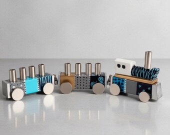 Colorful Train Menorah For Kids, Hand Painted 9 Branch