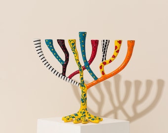 Handmade Enamel-Painted Hanukkah Menorah - The Wild Tree Collection | Unique Animal Designs for Elegant Celebrations