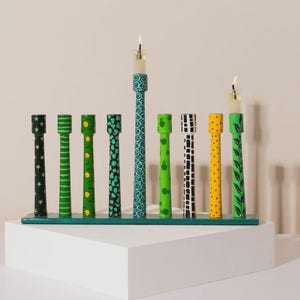 Colorful Handmade Hanukkah Menorah – Line Model, Graphic Design, Stylish & Elegant, Chanukah Gift, Jewish Art, Modern Menorah