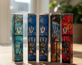 Unique Mezuzah Cover Chagall Inspired Design + Gift Box