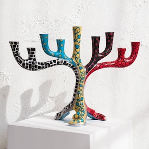 Chanukah Menorah, Contemporary Aluminium design with Colorful Hand Painted 9 Branch ,a Perfect Jewis Gift