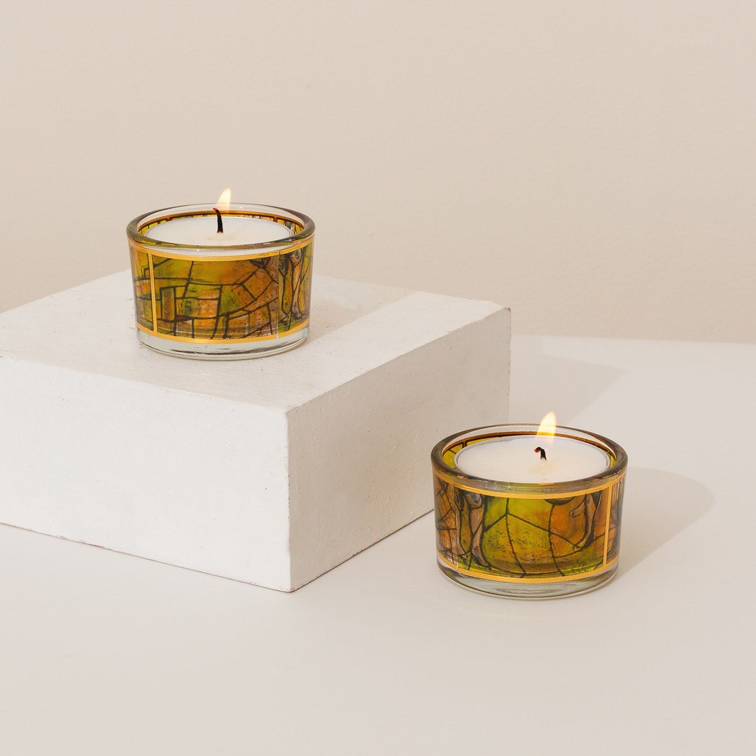 エッチングガラスの安息日用キャンドルホルダー：モダンなユダヤ教の