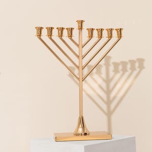Luxurious Jewish Art & Decor, Chanukah Menorah - Nickel And Gold Plating, Jerusalem Temple Model, 9-Branch Oil Menorah, Hanukkah Gift