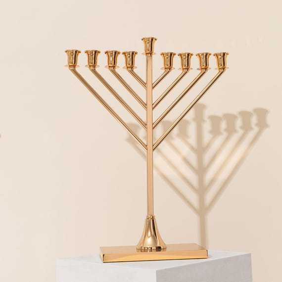 Luxurious Jewish Art Decor, Chanukah Menorah Nickel and Gold