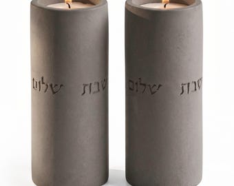 Concrete Shabbat Candle Holders Set for Tealight Candles: Jewish Gifts Judaica Decor