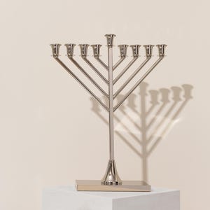 Large Impressive Handmade Nickel or Gold Plated Hanukkah Menorah –The Jerusalem Temple Collection for Elegant Timeless Celebrations (18x16&quot;)
