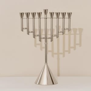 Spectacular Chanukah Menorah - Nickel and Gold Plating, 9-Branch Oil Menorah, Hanukkah Gift, Jewish Art, Modern & Traditional Decor
