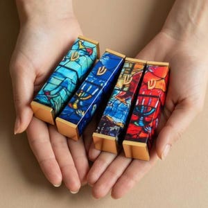 Gold Plated Aluminum Mezuzah Case - Chagall Windows Inspired Design + Gift Box