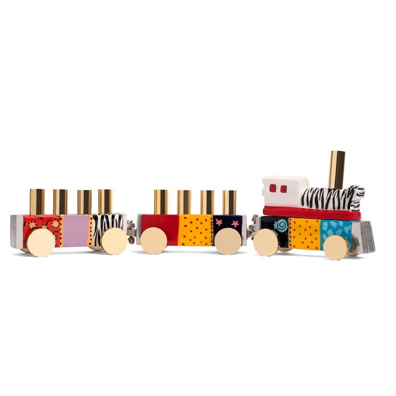 Train Childrens Play Chanukah Menorah, Contemporary Aluminium design with Colorful Hand Painted 9 Branch ,a Perfect Jewish & Kids Gift image 6