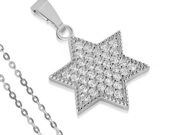 Stylish Silver Star of David Necklace for Women | Jewish Magen David Pendant | Stainless Steel Rhodium | Elegant Design