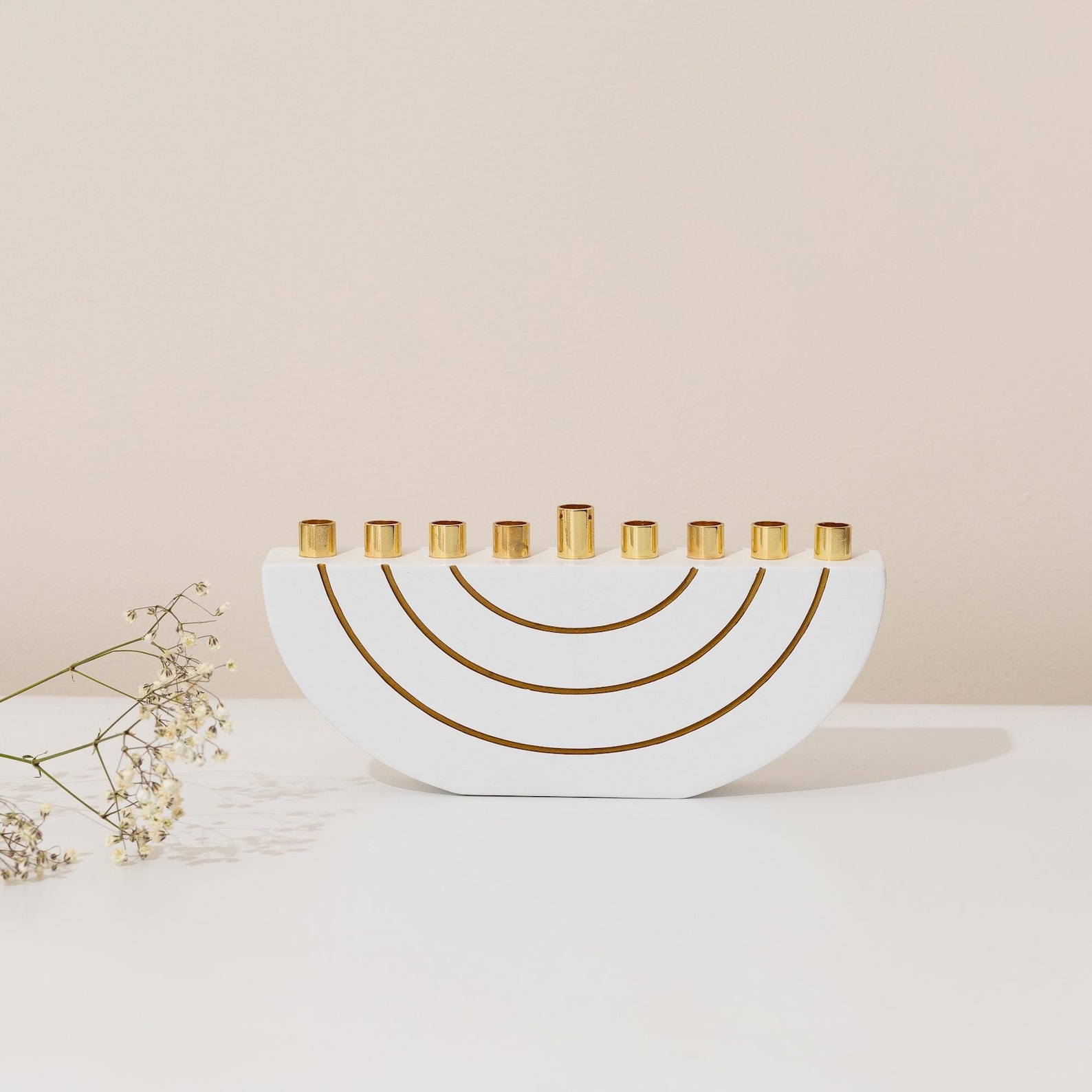 Handmade Concrete Hanukkah Menorah: Modern Jewish Art Decor - White