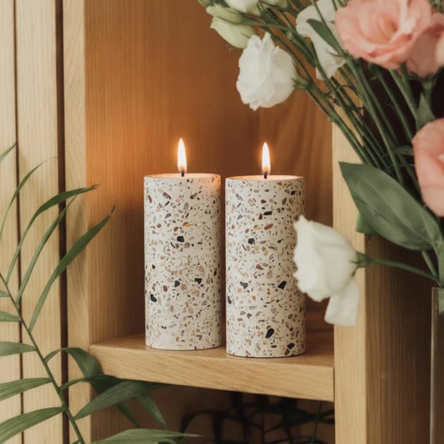 Zion Judaica Candle Holder Set of 2 - Decorated in a Modern Marbleized Metal - Hourglass Shaped