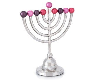 Jewish Chanukah Menorah, Contemporary design with Aluminuim body, 9 branch Hand painted Tample Hanukkah Menorah, a Perfect Housewarming Gift