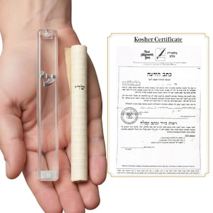 Modern Mezuzah Case with Kosher Scroll: Clear or White, 5 Inch