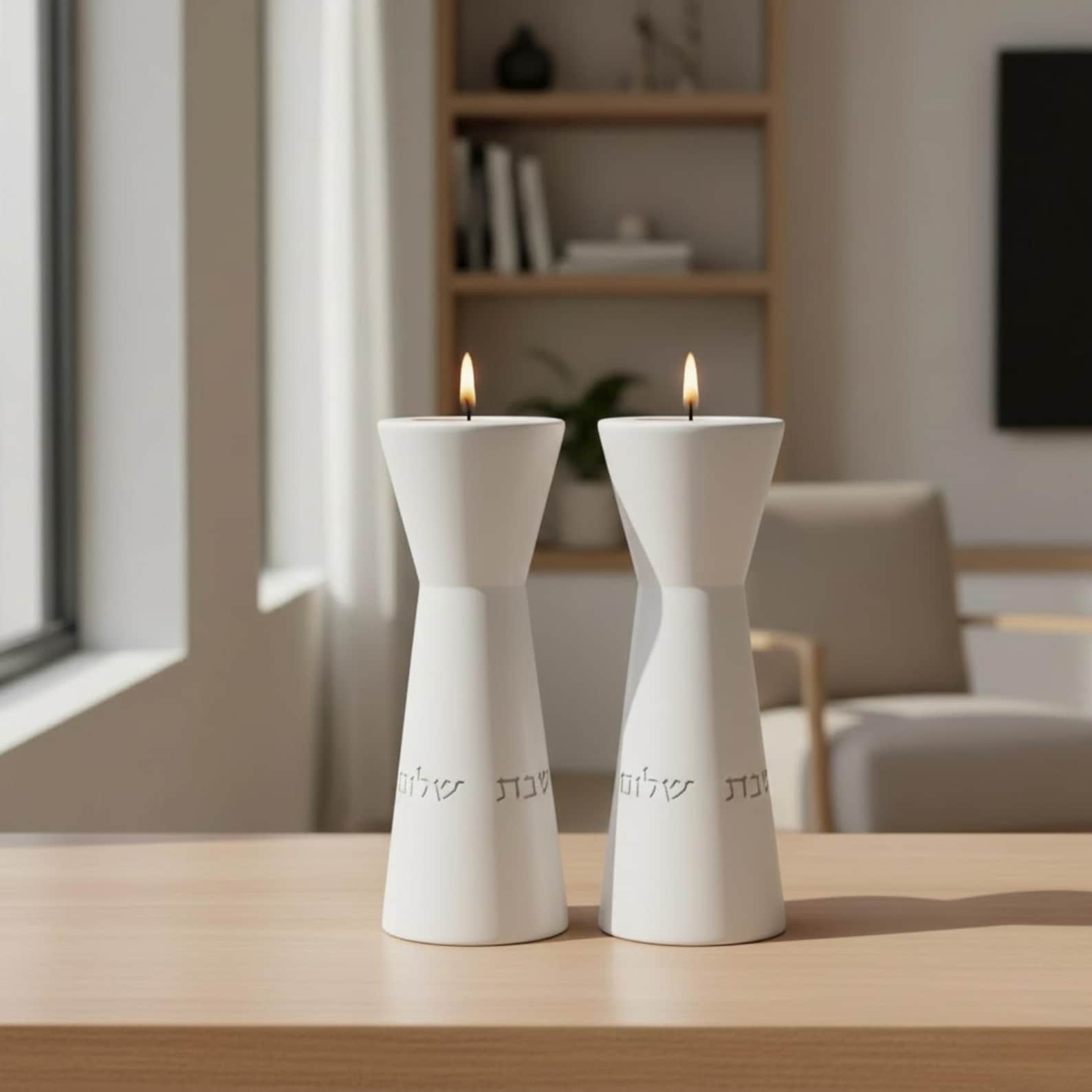 Modern Concrete Shabbat Candlestick and Tealight Holder: Jewish Home Decor